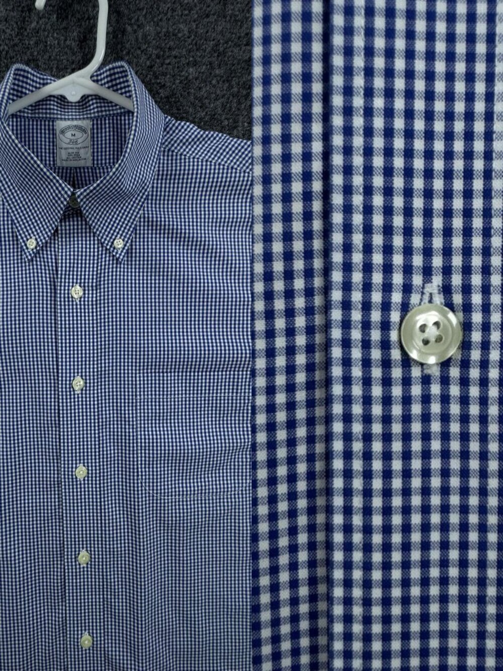 Brooks Brothers Check Non-Iron Blue White Slim Button-Down Medium All Cotton